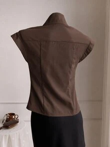 Comfortcana Women's Fashion Versatile Asymmetrical Button Trench Coat Jacket Street Style Elegant Teachers' Day Office Brown Autumn - Brown - View 2