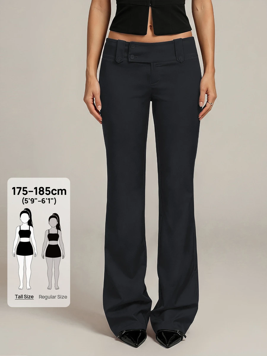 SHEIN Tall 時尚百搭純色低腰長褲 - 深灰色 - 查看 1