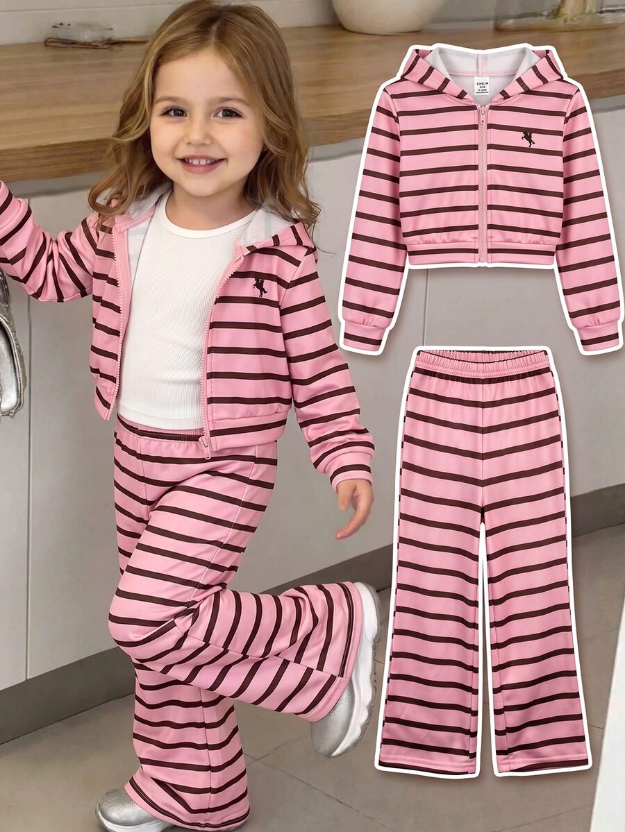 LMoss Kids Baby Girl Knight Graphic Striped Long Sleeve Top And Pants Casual Everyday Outfit - Multicolor - View 1
