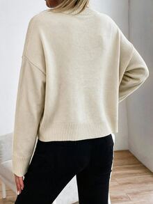 Sprig & Strand Women Striped Round Neck Dropped Shoulder Long Sleeve Casual Pullover Sweater, Autumn/Winter Knit Pullover Fall - Apricot - View 2