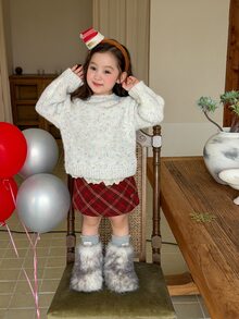 DAZY Infant/Toddler (Girl) Round Neck Lace Patchwork Long Sleeve Autumn/Winter Korean Style Sweater - White - View 3