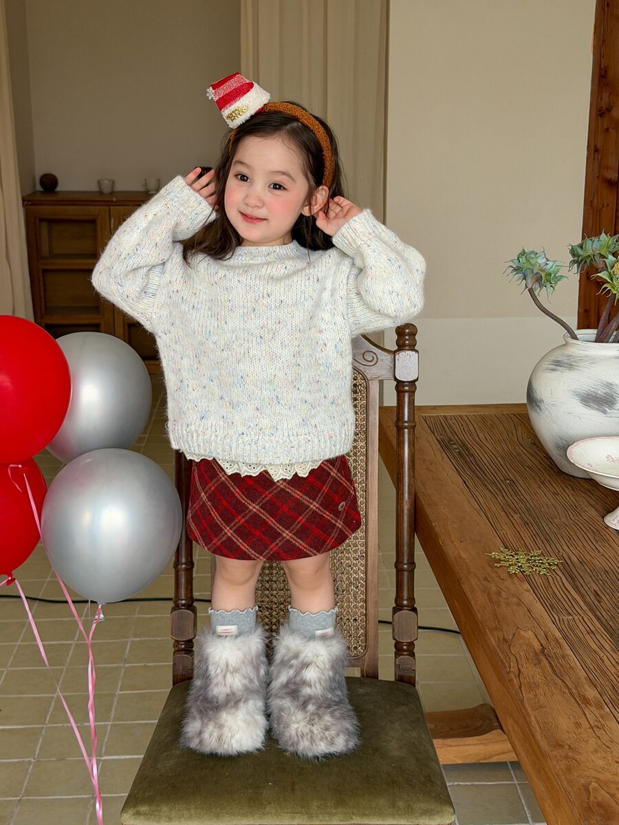 DAZY Sweater Bayi/Balita (Perempuan) Lengan Panjang Leher Bulat Motif Renda Gaya Korea Musim Gugur/Dingin - Putih - View 1