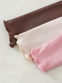 女嬰可愛休閒針織純色長袖上衣彈性腰長褲6件套 - 卡其色 - 查看 4