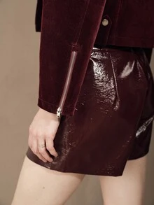 MOTF PREMIUM VELVET MOTORCYCLE LAPEL EPAULETTE WIDE SHOULDER LOOSE FIT CROPPED JACKET - Burgundy - View 5
