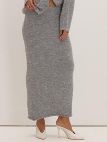 MUSEYN Grey Knit Asymmetric Button Maxi Skirt Versatile Everyday Casual Chic Date Night New Season Fall Cosy - Grey - View 2