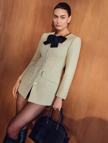 MOTF PREMIUM COLLARLESS BOWKNOT ELEMENT BLAZER - Apricot - View 3