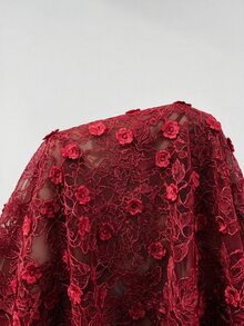 Glamine Women's Lace Patchwork Pleated Elegant Cinched Waist Long Strapless Dress - Burgundy - View 6