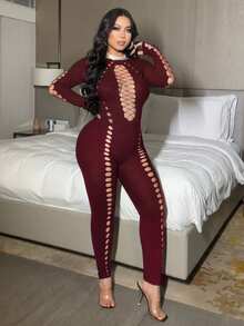 NU&NOW Plus Size Women's Minimalist Fashion Summer Jumpsuit Fall Cloth For Women - Burgundy - View 5