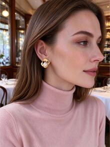 Livesso Women's Fashion Faux Pearl Decor Stud Earrings - Gold - View 2