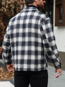 Manfinity Homme 男士格紋混紡羊毛商務休閒經典百搭秋冬夾克，翻領、拉鍊、多口袋，工裝風 - 彩色 - 查看 2