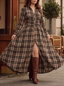 Linhara Plus Solid Button Front Shirt Dress Without Belt - Multicolor - View 4