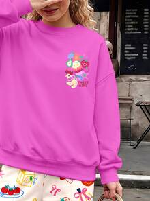 Tween Girl Round Neck Cartoon Graphic Sweatshirt & Straight Leg Pants 2 Pieces Set - Multicolor - View 3