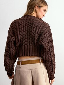 Willow Rêve Women's Brown V-Neck Jacquard Pullover Sweater - Brown - View 2