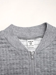 SHEIN جاكيت خريف/شتاء كاجوال محبوك للأطفال الفتيات المراهقات، رمادي فاتح بنسيج بارز متعدد الاستخدامات - رمادي - مشاهدة 5