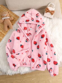 SHEIN Tween Girl Thermal Lined Tween Girl Thick Bow Hooded Zip-Up Jacket Fall/Winter - Pink - View 10