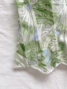 Soleia 歐美年輕度假風性感前衛蕾絲雙層修身魚骨束胸衣，粉色甜美浪漫花卉鏤空刺繡塑形 - 綠色 - 查看 6