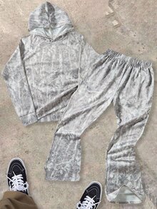 SHEIN 青少年男孩全印花連帽衛衣與運動長褲休閒日常套裝 - 彩色 - 查看 6