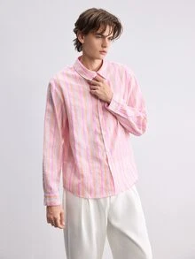 RONVEXI Men's Striped Casual Long Sleeve Shirt For Daily Wear - Multicolor - View 3