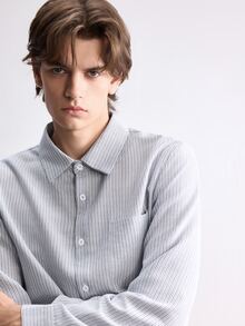 RONVEXI Men's Solid Color Casual Versatile Daily Wear Shirt - Blue - View 4