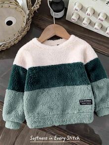 Cozy Pixies 男嬰童休閒日常圓領藍白拼接抓絨衛衣 秋冬款 - 彩色 - 查看 5