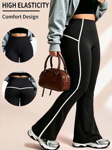 SHEIN Rhythm Era Women's Plus Size Colorblock Casual Alternative Kawaii Daily Wear Gym Tight Fit Sports Leggings Black Fall - Black - View 1