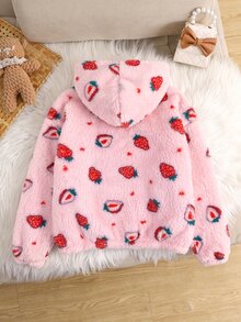 SHEIN Tween Girl Thermal Lined Tween Girl Thick Bow Hooded Zip-Up Jacket Fall/Winter - Pink - View 2