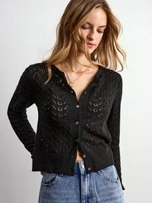 Willow Rêve Women's Solid Color Casual Versatile Daily Outing Cardigan - Black - View 1