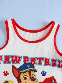 SHEIN | PAW Patrol Young Boy Cartoon Print Tank Top And Shorts Underwear Set - Red and White - View 4