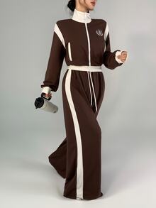 DAZY Women's Colorblock Long Sleeve Top And Pants Casual Daily Sports Set - Brown - View 6