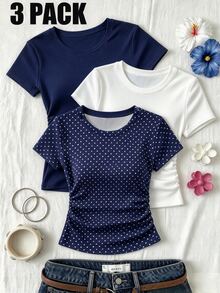 3PCS Teen Girls T-Shirts - Multicolor - View 1