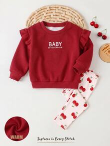 Baby Girl Letter Print Sweatshirt And Leggings Set - Multicolor - View 3