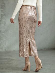 Balvessa Women's Solid Color Elegant Party Occasion Sequin Skirt - Gold - View 2
