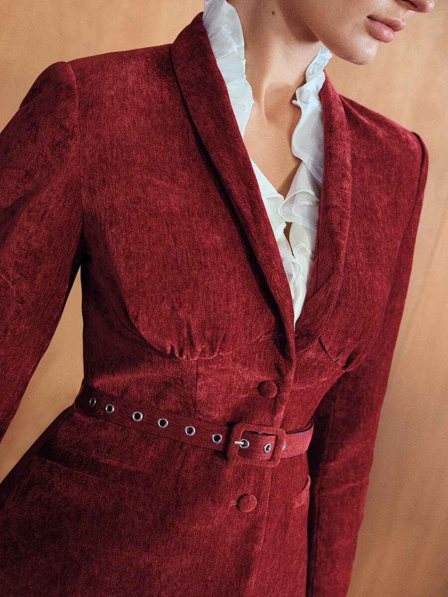 MOTF PREMIUM WOMEN'S AUTUMN/WINTER VINTAGE CINCHED WAIST WAIST-CINCHING BLAZER - Redwood - View 2