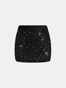Tween Girls Black Sequin Mini Skirt, Versatile Elegant Glamorous For Holiday Party And Dance Kids - Black - View 2