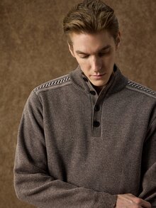 Manfinity CityGents Men's Autumn/Winter Half-Open Neckline Shoulder-Fit Knit Pullover Sweater - Coffee Brown - View 4
