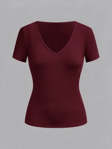 SHEIN EZwear 女款素色V領短袖休閒T恤（3件組） - 彩色 - 查看 6