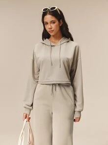 OutZeal Kaos Olahraga Wanita, Hoodie Pendek untuk Gym dan Latihan Musim Gugur - Khaki - View 5