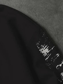 ROMWE MEN American Street Dark Character Collage Zipper Hoodie, Oversized Vintage Distressed Gothic Print - Black and White - View 4