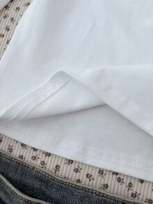 青少年女孩秋冬款修身休閒方領半鈕扣前襟白色純色長袖T恤 - 白色 - 查看 5