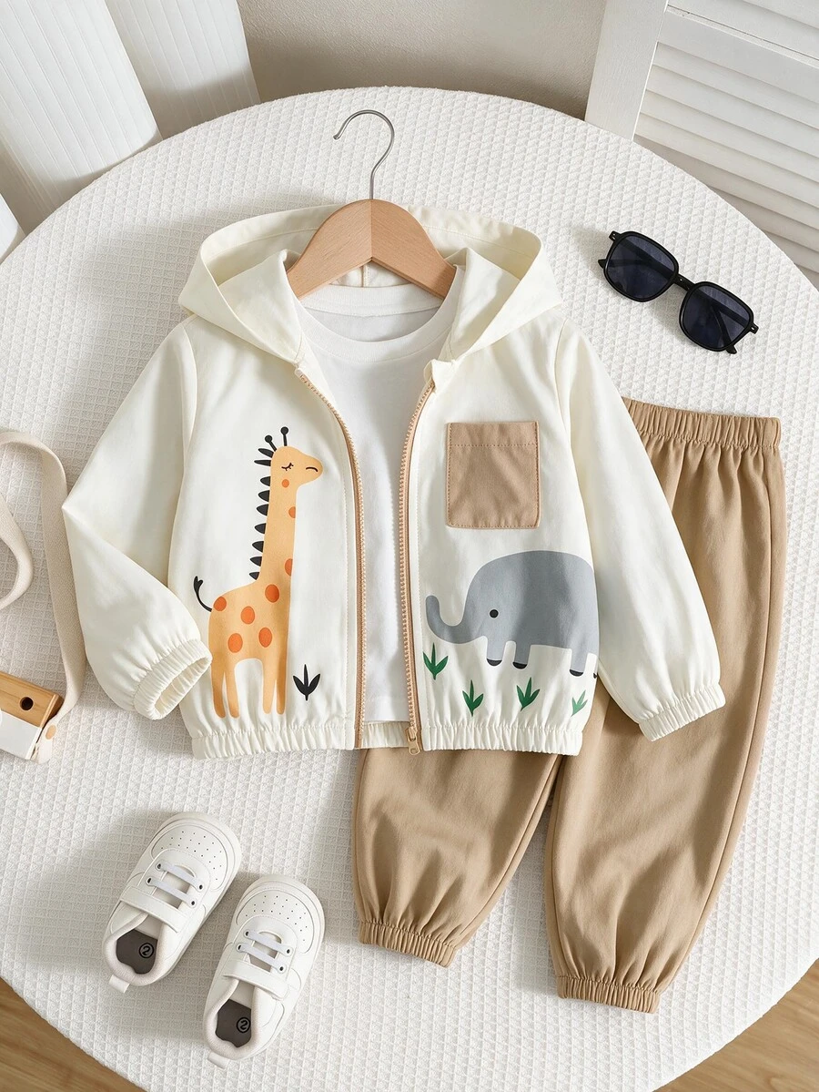 SHEIN 2pcs Baby Boy Baby Girl Baby Boy Cartoon Elephant Pattern Hooded ...