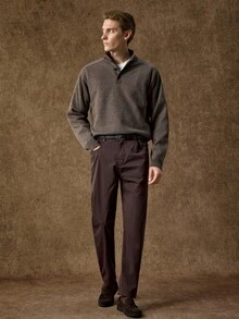 Manfinity CityGents Men's Autumn/Winter Half-Open Neckline Shoulder-Fit Knit Pullover Sweater - Coffee Brown - View 6