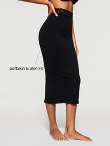 Ocili 1pc Lace Trim Lightweight Comfortable Half Slip Dress Skirt Inner Layer Suitable For Daily Wear - Black - View 4