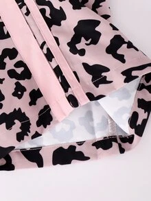 SHEIN Tween Girls Leopard Print 2 Pieces Outfit, Fall Style Pink Colorblock Zip Jacket & Wide Leg Sweatpants Set, Casual Tracksuit - Pink - View 7