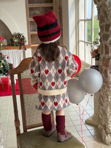 DAZY Infant (Girl) Round Neck Diamond Pattern Long Sleeve 2 Pieces Sweater Set - Apricot - View 2