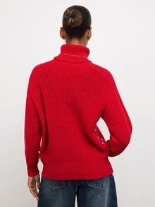 Maija Holiday Urban Party Red Autumn/Winter Women's High-Neck Ribbed Loose Side-Seam Metal Decor Sweater - Red - View 7