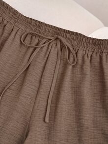 CosyJoli 大尺碼女款秋季新款商務休閒海灘夏威夷風情人節風格通勤優雅巧克力棕寬腿口袋長褲 - 卡其色 - 查看 5