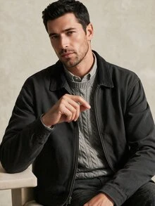 Lornavo Men's Zipper Pocket Long Sleeve Jacket, Versatile For Daily Wear - Black - View 4
