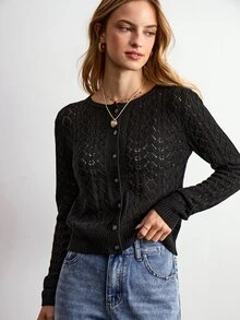 Willow Rêve Women's Solid Color Casual Versatile Daily Outing Cardigan - Black - View 6