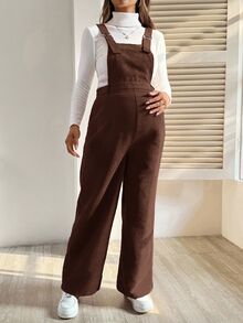 SHEIN 孕婦粉色燈芯絨紋理休閒連身褲 秋季孕婦裝 秋季孕婦吊帶褲 孕婦連身褲 女款 - 棕色 - 查看 6