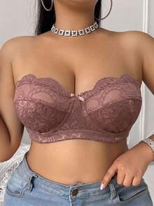 Divavoom 1件大尺碼蕾絲鋼圈內衣 - 咖啡棕 - 查看 7